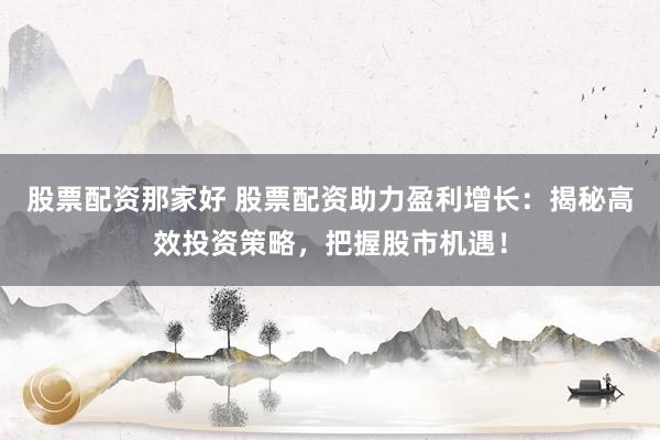 股票配资那家好 股票配资助力盈利增长:揭秘高效投资策略,把握股市机遇!